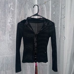 black mesh striped fitted button up *xs*